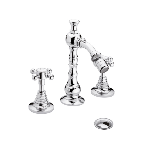 Immagine di Bellosta EDWARD batteria bidet 3 fori, con scarico e bocca alta girevole, finitura cromo 01-0807/4/C