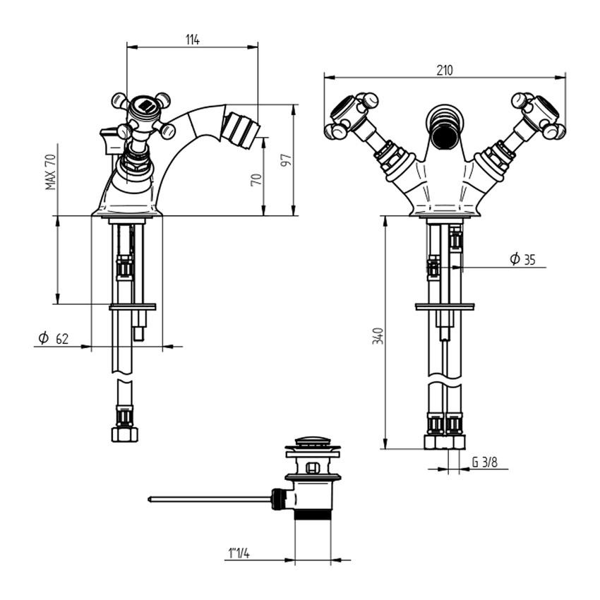 Immagine di Bellosta EDWARD gruppo bidet monoforo, con scarico, finitura cromo 01-0807/2/C