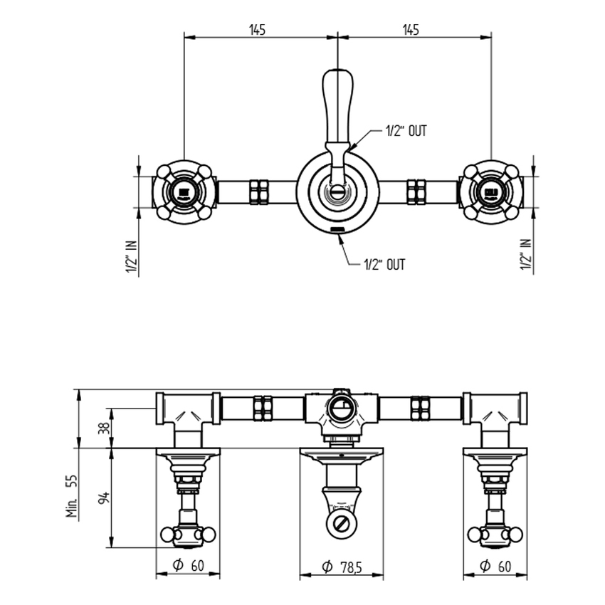 Immagine di Bellosta EDWARD gruppo incasso per doccia, con deviatore, 2 uscite, senza corpo incasso, finitura cromo 01-0800/3/C/E