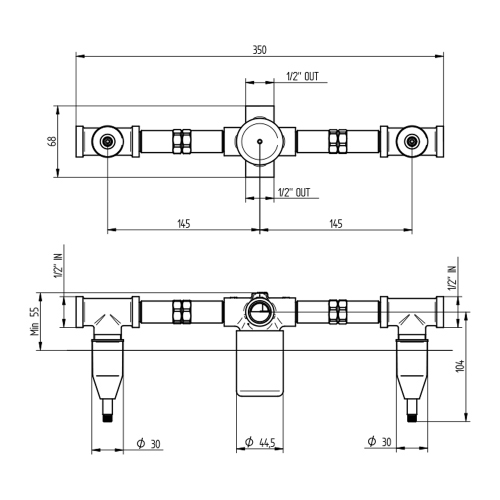Immagine di Bellosta Corpo incasso per 2 rubinetti e deviatore 084039