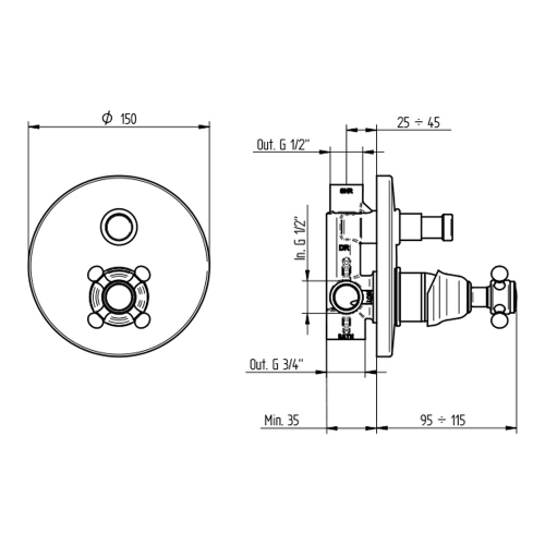 Immagine di Bellosta EDWARD miscelatore ad incasso per doccia, senza corpo incasso, con deviatore automatico 2 uscite, finitura cromo 01-0800/M/E