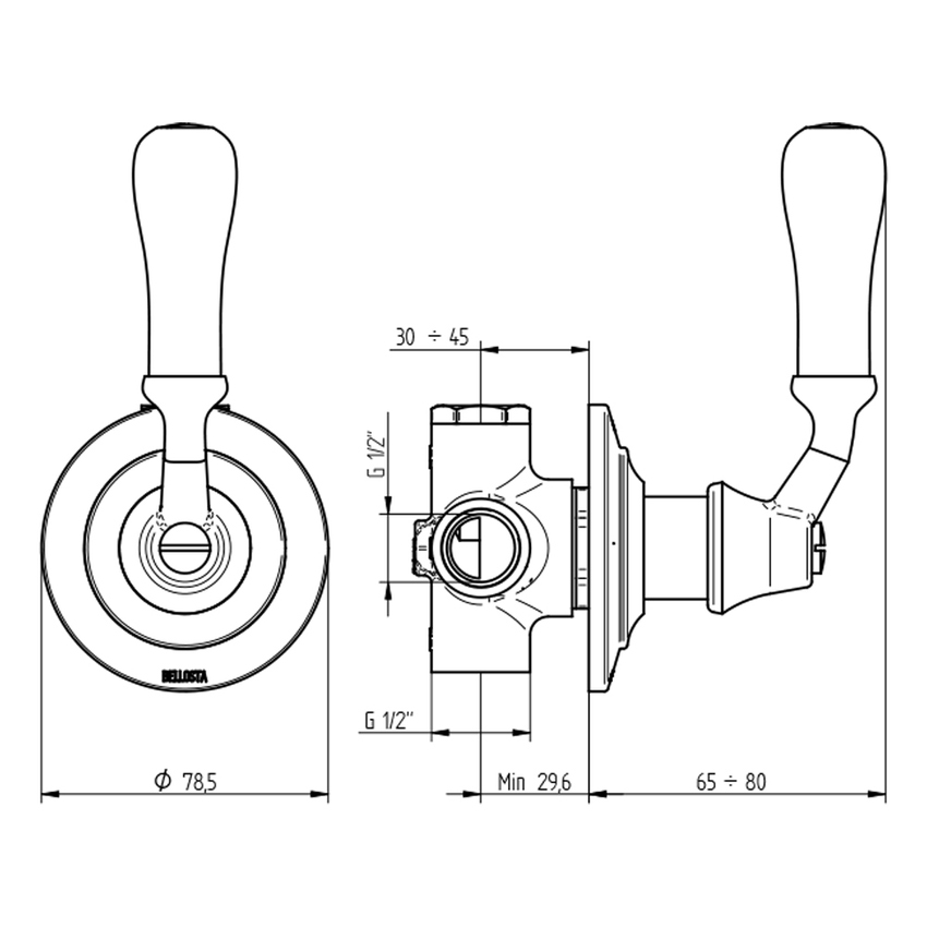 Immagine di Bellosta EDWARD deviatore ad incasso 2 uscite, senza corpo incasso, finitura cromo 01-0803/2/1/E