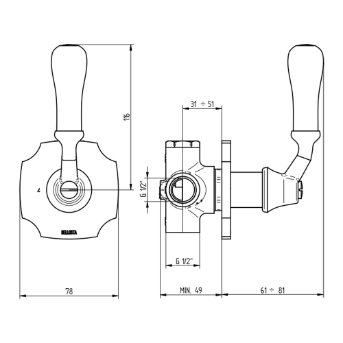 Immagine di Bellosta EDWARD deviatore ad incasso 2 uscite, senza corpo incasso, piastra classic, finitura cromo 01-0803/2K/E