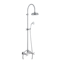 Immagine di Bellosta EDWARD gruppo doccia esterno, con asta doccia, deviatore, soffione Ø 20 cm, supporto doccetta, doccetta e flessibile 150 cm, finitura cromo 01-0809/5/1/C