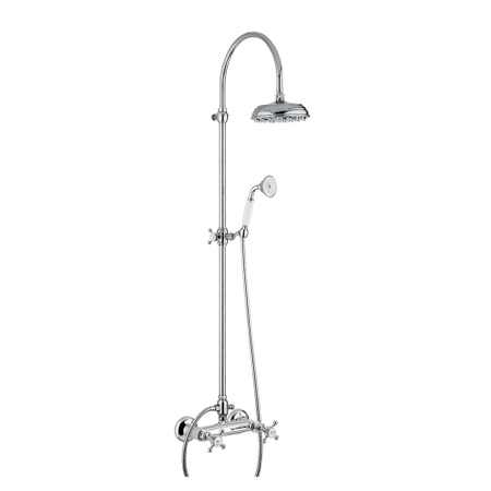 Immagine di Bellosta EDWARD gruppo doccia esterno, con asta doccia, deviatore, soffione Ø 20 cm, supporto doccetta, doccetta e flessibile 150 cm, finitura cromo 01-0809/5/1/C