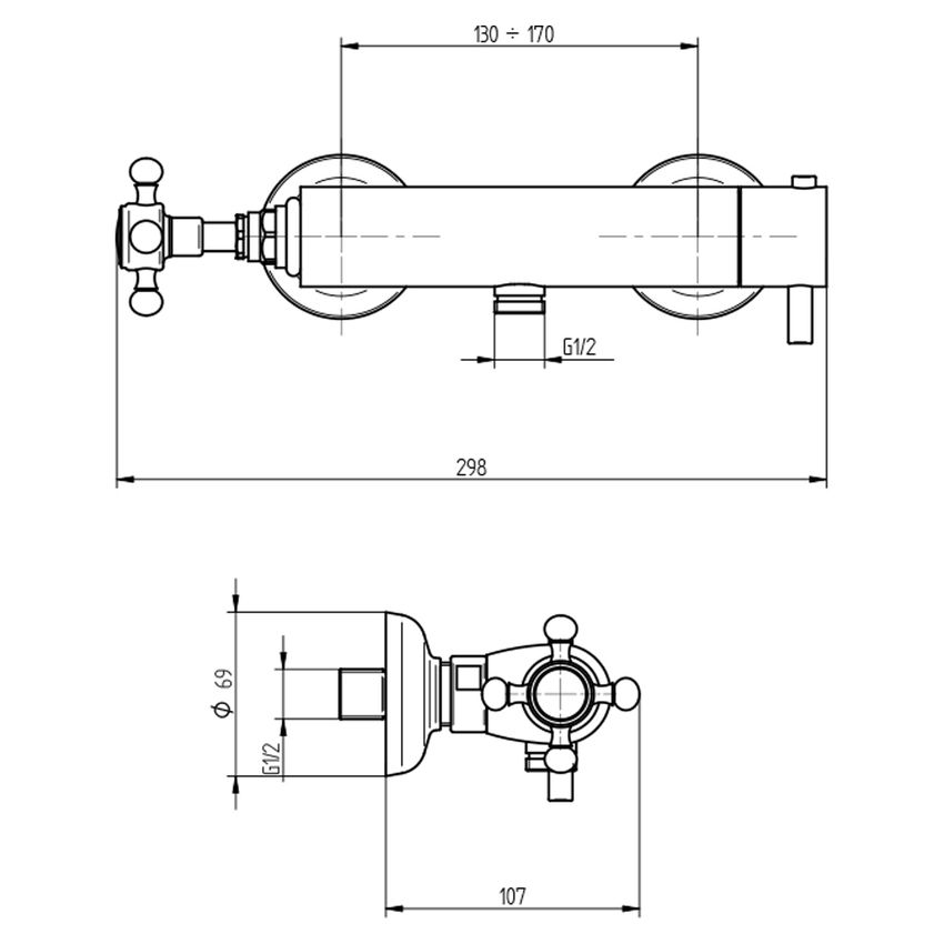 Immagine di Bellosta EDWARD miscelatore termostatico per doccia esterno, senza set doccia, finitura cromo 01-0811/1A/C