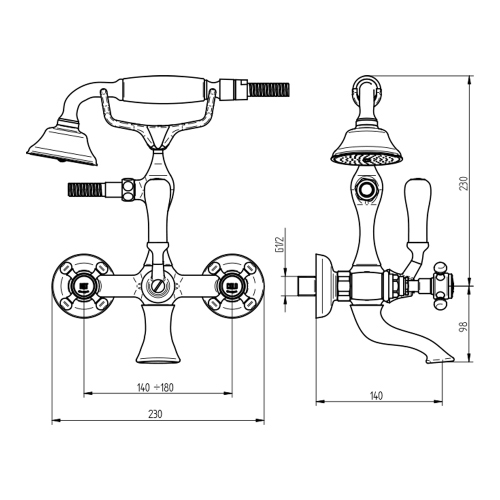 Immagine di Bellosta EDWARD gruppo vasca esterno con deviatore, doccetta monogetto e flessibile 150 cm, finitura cromo 01-0801/6/C