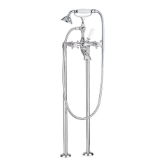 Immagine di Bellosta EDWARD gruppo vasca con raccordi a pavimento, con deviatore, doccetta monogetto e flessibile 150 cm, finitura cromo 01-0801/40/26/C