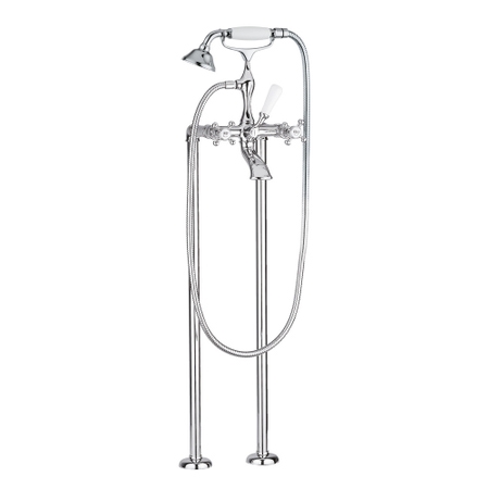 Immagine di Bellosta EDWARD gruppo vasca con raccordi a pavimento, con deviatore, doccetta monogetto e flessibile 150 cm, finitura cromo 01-0801/40/26/C