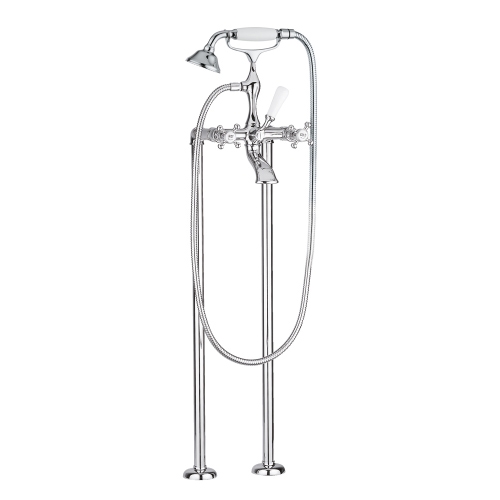 Immagine di Bellosta EDWARD gruppo vasca con raccordi a pavimento, con deviatore, doccetta monogetto e flessibile 150 cm, finitura cromo 01-0801/40/26/C