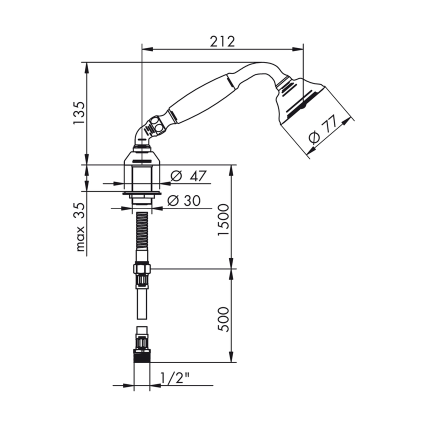 Immagine di Bellosta EDWARD supporto doccia con doccetta e flessibile 150 cm, finitura cromo 01-084040