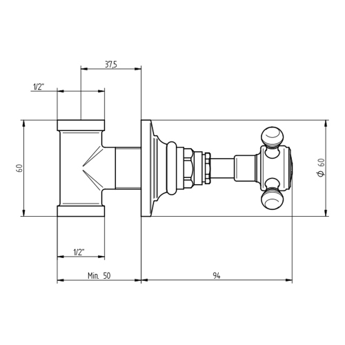 Immagine di Bellosta EDWARD rubinetto d'arresto 1/2", per acqua calda, senza corpo incasso, finitura cromo 01-0808/CH/E