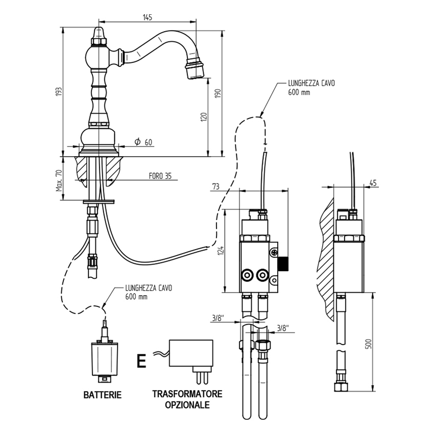 Immagine di Bellosta EDWARD miscelatore lavabo con attivatore infrarosso, senza scarico, finitura cromo 01-0805/4/S/EL
