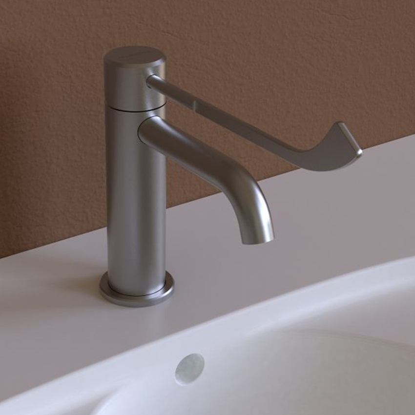 Immagine di Flaminia STIL miscelatore monocomando H.16 cm, per lavabo, con leva clinica, senza scarico, finitura acciaio spazzolato ST3050DACC