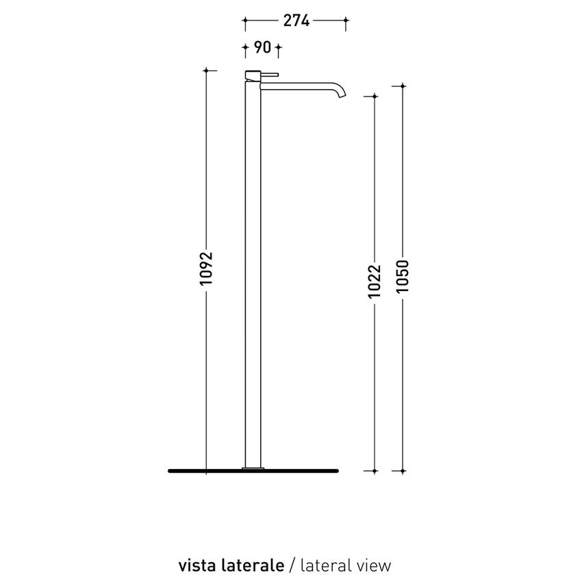Immagine di Flaminia STIL miscelatore monocomando freestanding H.109 cm, per lavabo, senza scarico, corpo incasso incluso, finitura acciaio spazzolato ST3052ACC