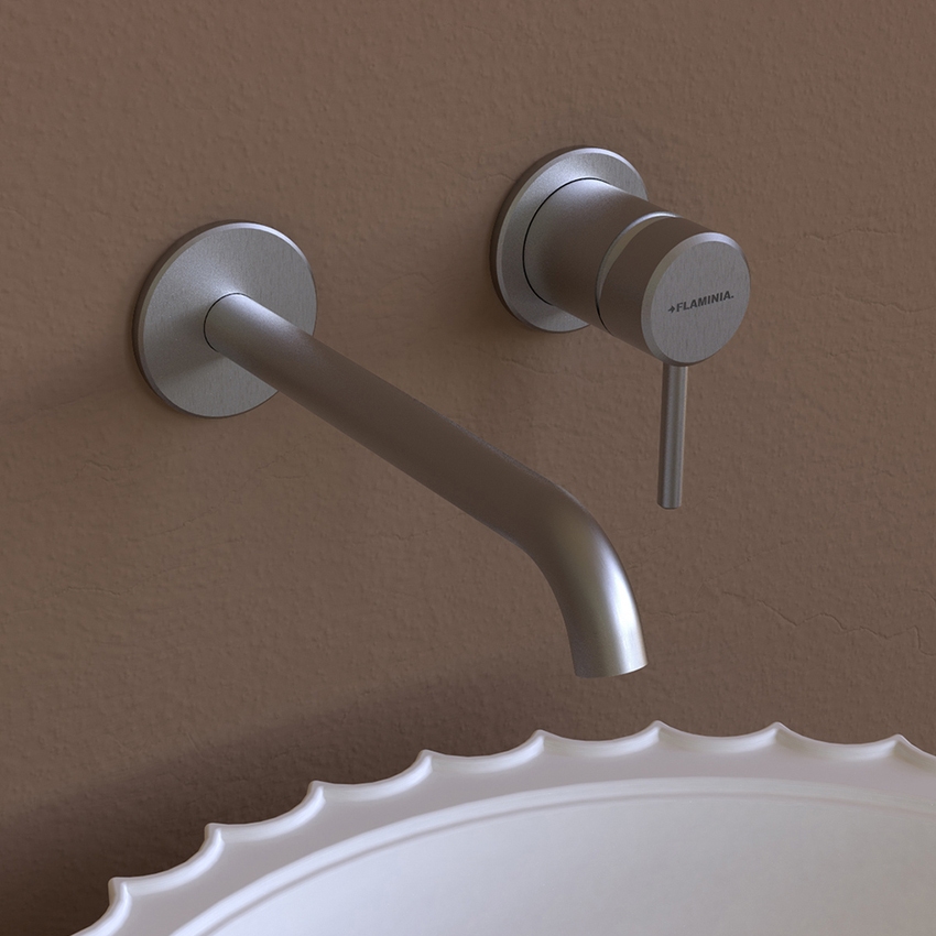 Immagine di Flaminia STIL miscelatore monocomando P.20 cm ad incasso per lavabo, senza scarico, corpo incasso incluso, finitura acciaio spazzolato ST3059ACC