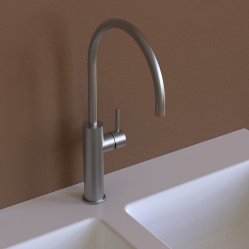 Immagine di Flaminia STIL miscelatore monocomando per lavello da cucina, senza scarico, finitura acciaio spazzolato ST200ACC