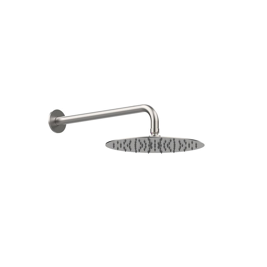 Immagine di Flaminia STIL soffione doccia rotondo Ø 25 cm, con braccio doccia a parete, finitura acciaio spazzolato ST2084ACC