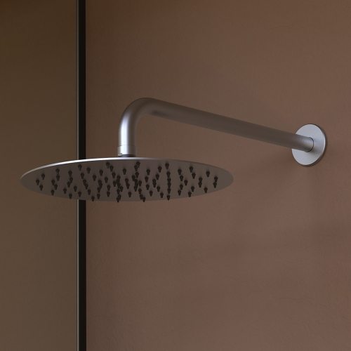 Immagine di Flaminia STIL soffione doccia rotondo Ø 25 cm, con braccio doccia a parete, finitura acciaio spazzolato ST2084ACC