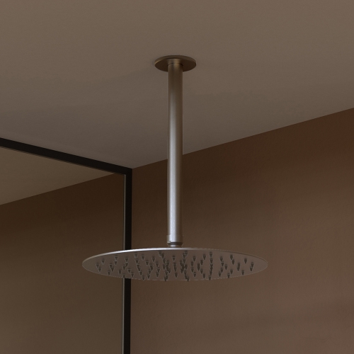 Immagine di Flaminia STIL soffione doccia rotondo Ø 25 cm, con braccio doccia a soffitto, finitura acciaio spazzolato ST2083ACC