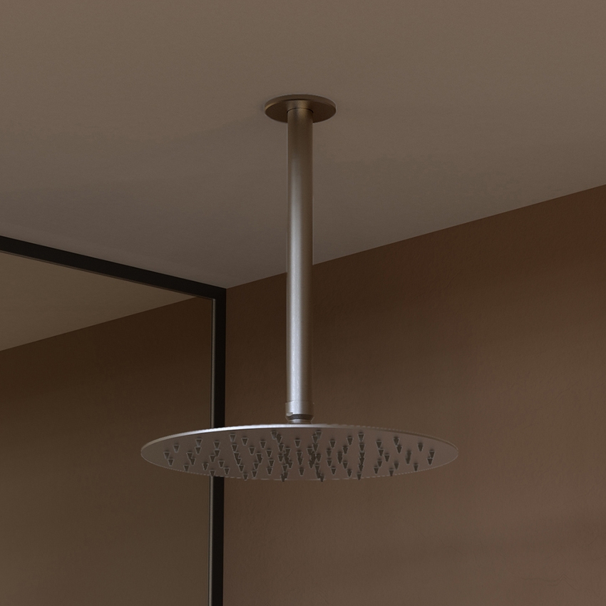 Immagine di Flaminia STIL soffione doccia rotondo Ø 25 cm, con braccio doccia a soffitto, finitura acciaio spazzolato ST2083ACC