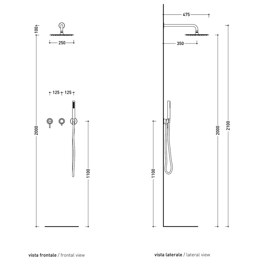 Immagine di Flaminia STIL set doccia con miscelatore monocomando ad incasso con corpo incasso incluso, deviatore, soffione rotondo a parete e doccetta, finitura acciaio spazzolato ST2550ACC