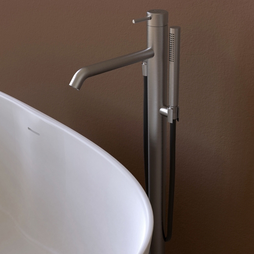 Immagine di Flaminia STIL miscelatore monocomando freestanding H.96 cm, per vasca, con deviatore, corpo incasso incluso, finitura acciaio spazzolato ST2580ACC