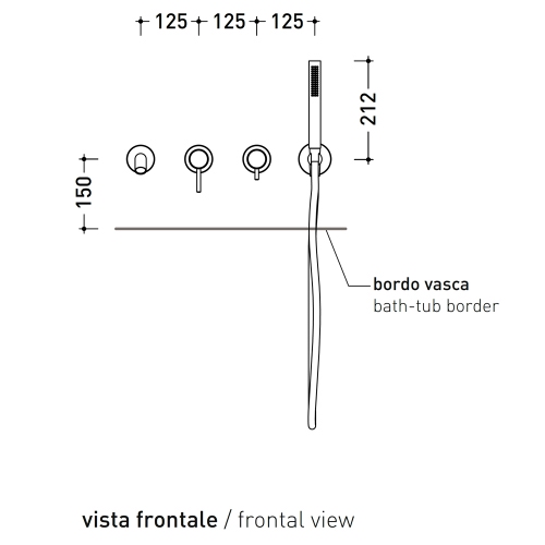Immagine di Flaminia STIL set vasca con miscelatore monocomando ad incasso, deviatore, bocca di erogazione, flessibile, doccetta e supporto doccetta, corpo incasso incluso, finitura acciaio spazzolato ST2570ACC