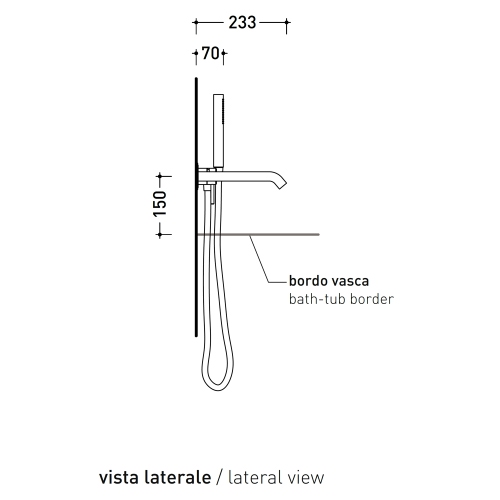 Immagine di Flaminia STIL set vasca con miscelatore monocomando ad incasso, deviatore, bocca di erogazione, flessibile, doccetta e supporto doccetta, corpo incasso incluso, finitura acciaio spazzolato ST2570ACC