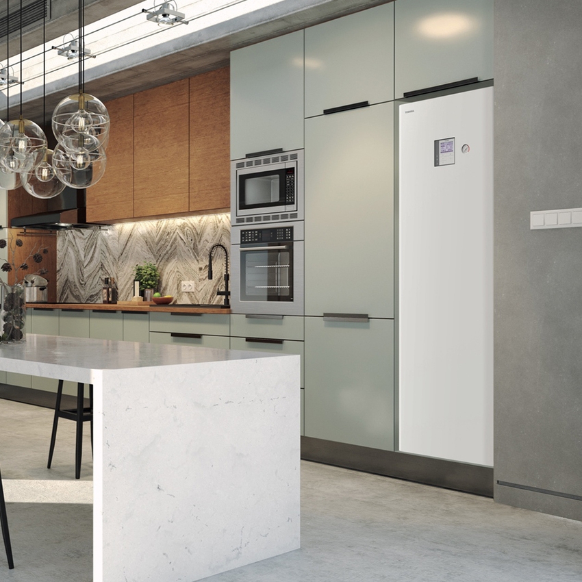 Immagine di Toshiba ESTIA R32 Unità idronica All-In-One 210 litri, 2 zone, con resistenza elettrica ausiliaria da 3 kW monofase, profilo di carico L HWT-602S21MM3W-E