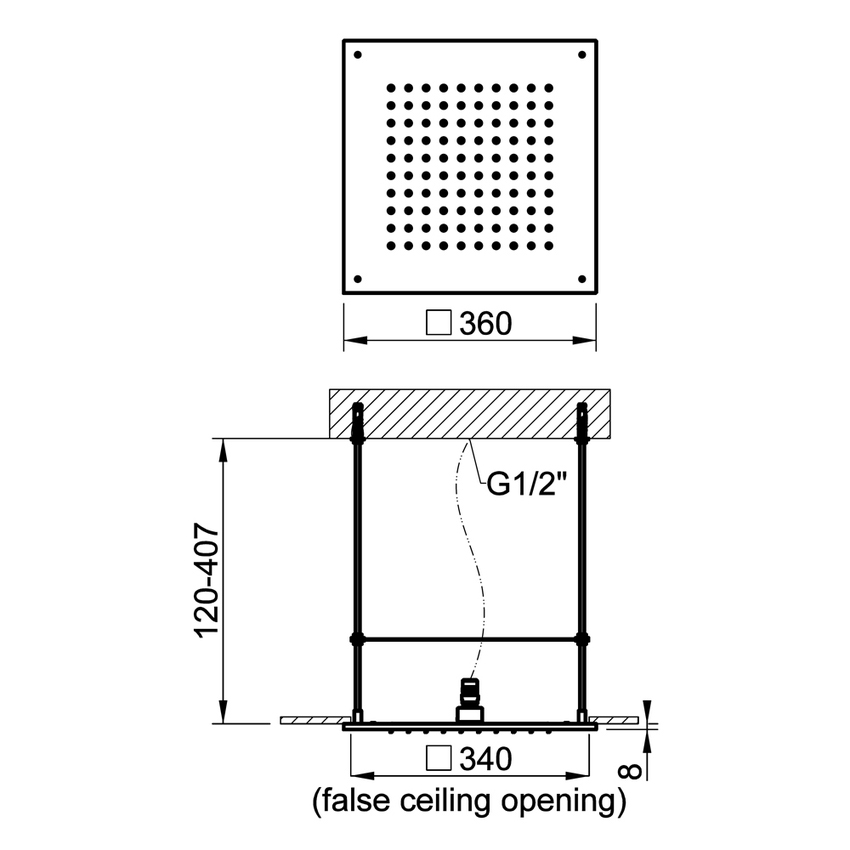 Immagine di Gessi QUADRO soffione doccia quadrato, a soffitto, finitura steel brushed 33089#239