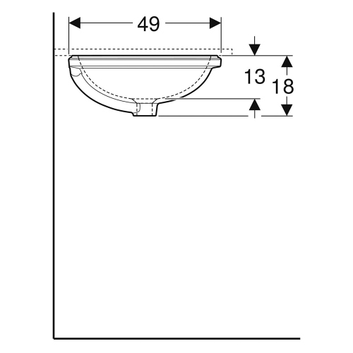 Immagine di Geberit VARIFORM lavabo ellittico sottopiano da incasso 61 cm, senza foro rubinetteria, con troppopieno, colore bianco finitura lucido 500.756.01.2