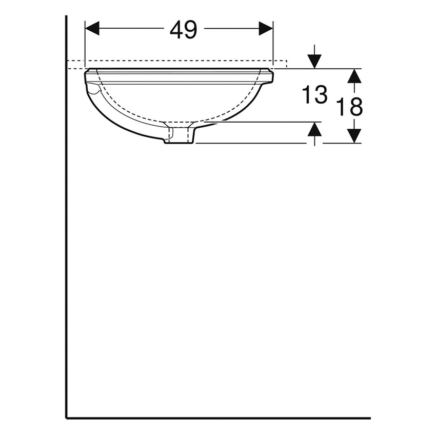 Immagine di Geberit VARIFORM lavabo ellittico sottopiano da incasso 61 cm, senza foro rubinetteria, con troppopieno, colore bianco finitura lucido 500.756.01.2