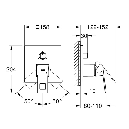 Immagine di Grohe EUROCUBE miscelatore monocomando doccia, 3 vie, con deviatore, finitura cromo 24094000