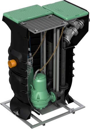 Immagine di Dab Pumps FEKAFOS MAXI 1200 - DN 50 stazione di sollevamento per due pompe 1200 litri versione con camera a valvole, griglia di filtraggio e griglia anti intrusione 60190415