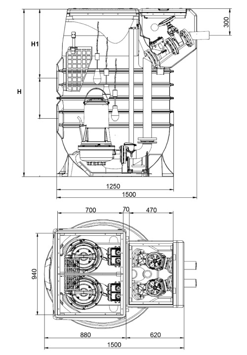 Immagine di Dab Pumps FEKAFOS MAXI 1200 - DN 50 stazione di sollevamento per due pompe 1200 litri versione con camera a valvole, griglia di filtraggio e griglia anti intrusione 60190415