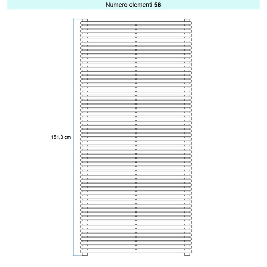 Immagine di Irsap ARPA 18 ORIZZONTALE Radiatore 56 elementi L.52 P.4,6 H.151,3 cm, colore bianco standard finitura lucido Cod.01 A1805205601IR01H01