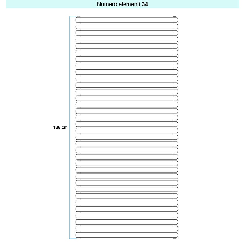 Immagine di Irsap ELLIPSIS 30_H Radiatore 34 elementi L.53 P.4,4 H.136 cm, colore bianco standard finitura lucido Cod.01 HE105303401IR01H01