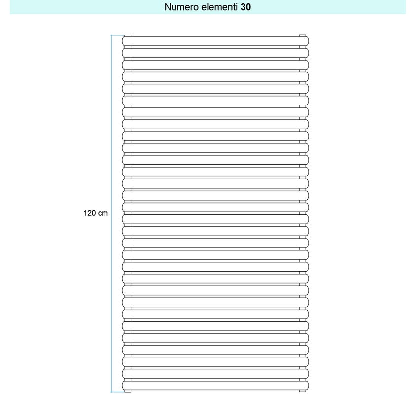 Immagine di Irsap ELLIPSIS 30_H 2 Radiatore 30 elementi L.76 P.5,8 H.120 cm, colore bianco standard finitura lucido Cod.01 HE207603001IR01H01