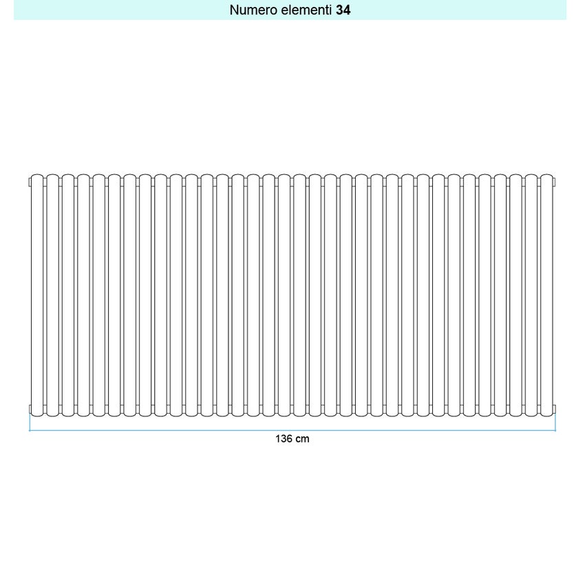 Immagine di Irsap ELLIPSIS 30_V 2 Radiatore 34 elementi L.136 P.5,8 H.53 cm, colore bianco standard finitura lucido Cod.01 HE205303401IR01A01
