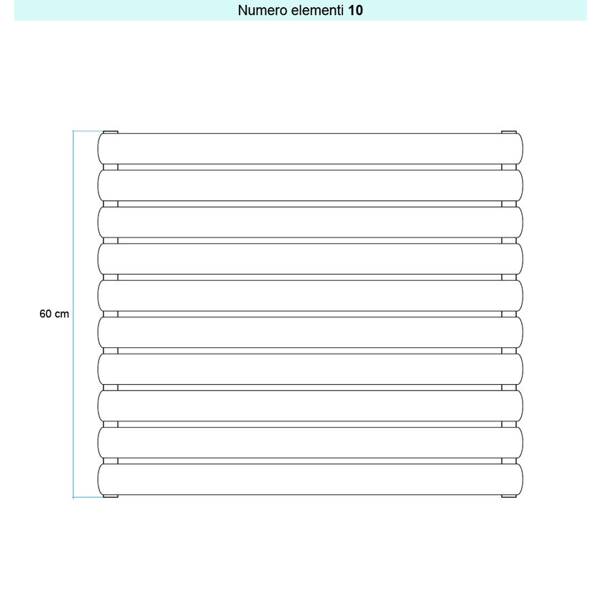 Immagine di Irsap ELLIPSIS_H Radiatore 10 elementi L.152 P.5,3 H.60 cm, colore grigio chiaro finitura opaco Cod.8N TL11520108NIR01H01