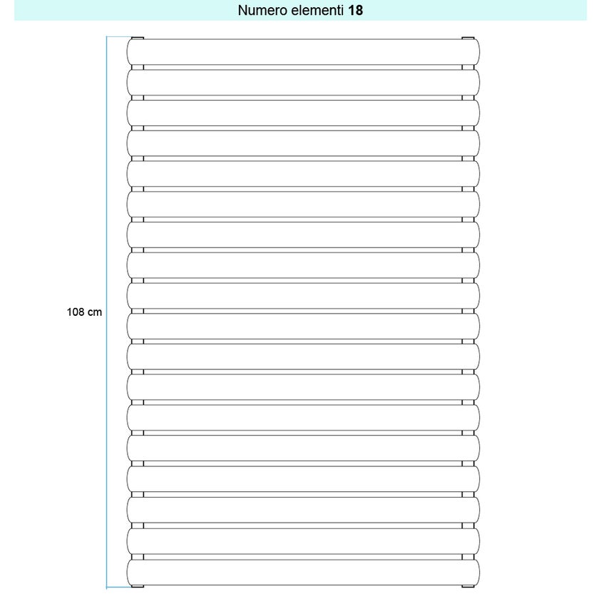 Immagine di Irsap ELLIPSIS_H Radiatore 18 elementi L.122 P.5,3 H.108 cm, colore bianco standard finitura lucido Cod.01 TL112201801IR01H01