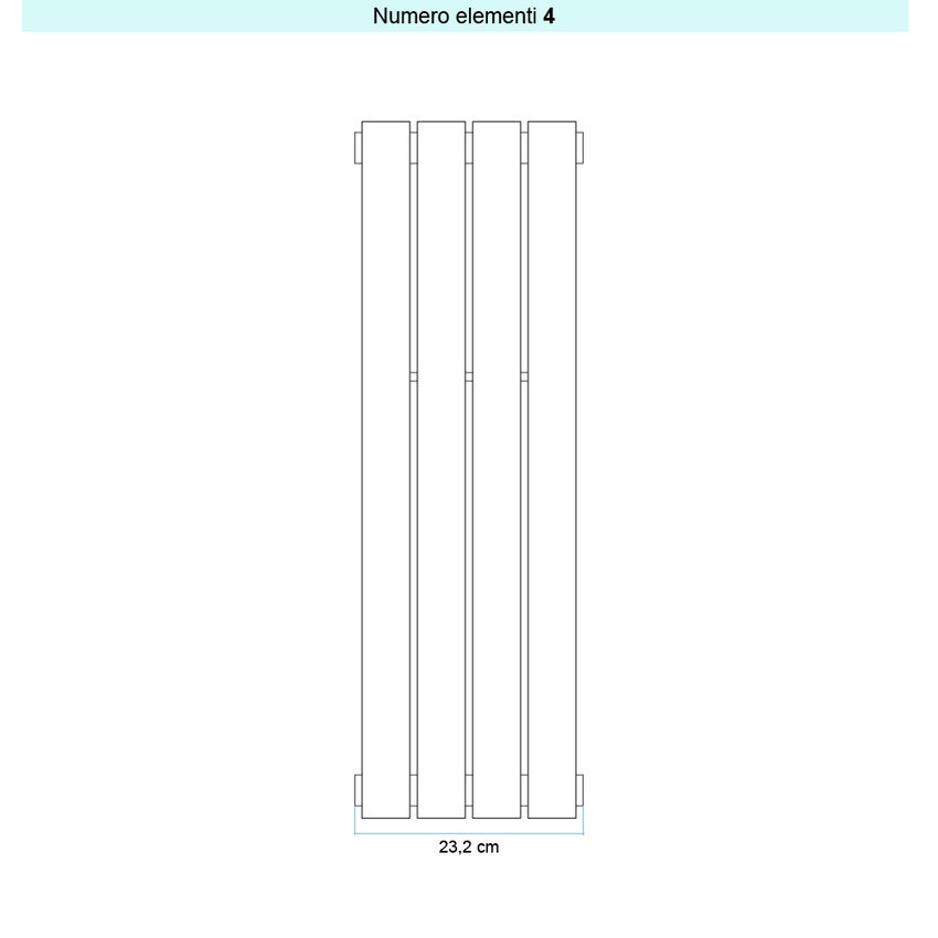 Immagine di Irsap PIANO 2 VERTICALE Radiatore 4 elementi L.23,2 P.4,6 H.202 cm, colore nero finitura opaco Cod.K1 PI2202004K1IR01A01