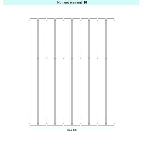 Immagine di Irsap PIANO 2 VERTICALE Radiatore 10 elementi L.56,8 P.4,6 H.152 cm, colore bianco perla finitura ruvido Cod.16 PI215201016IR01A01