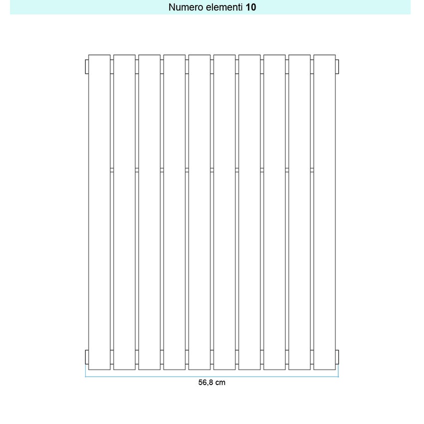 Immagine di Irsap PIANO 2 VERTICALE Radiatore 10 elementi L.56,8 P.4,6 H.152 cm, colore bianco finitura opaco Cod.J8 PI2152010J8IR01A01