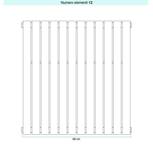 Immagine di Irsap PIANO 2 VERTICALE Radiatore 12 elementi L.68 P.4,6 H.202 cm, colore grigio chiaro finitura opaco Cod.8N PI22020128NIR01A01