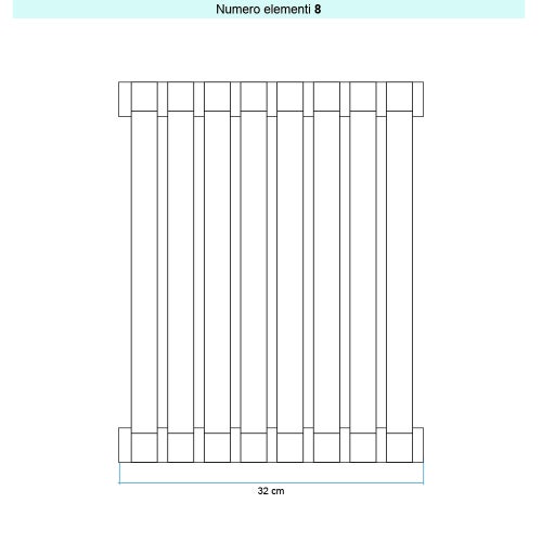 Immagine di Irsap SAX 2 VERTICALE Radiatore 8 elementi L.32 P.8 H.150 cm, colore bianco perla finitura ruvido Cod.16 SX215000816IR01A01