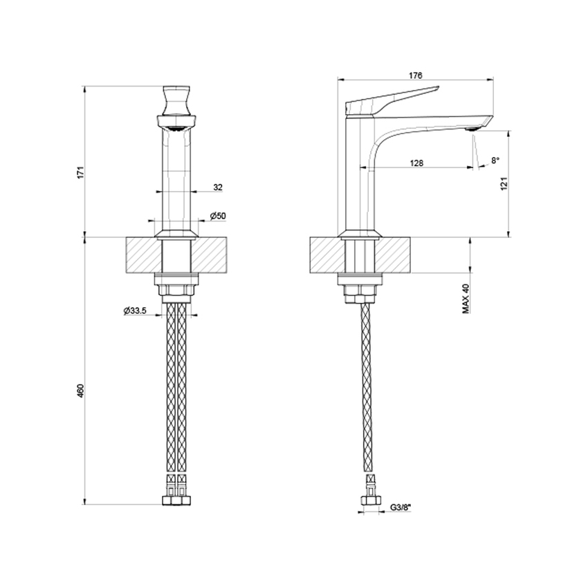 Immagine di Gessi VENTAGLIO miscelatore lavabo H.17 cm, senza scarico, con flessibili, finitura cromo 72002#031