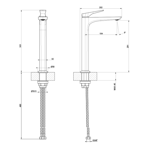 Immagine di Gessi VENTAGLIO miscelatore lavabo alto H.30 cm, senza scarico, con flessibili, finitura cromo 72004#031