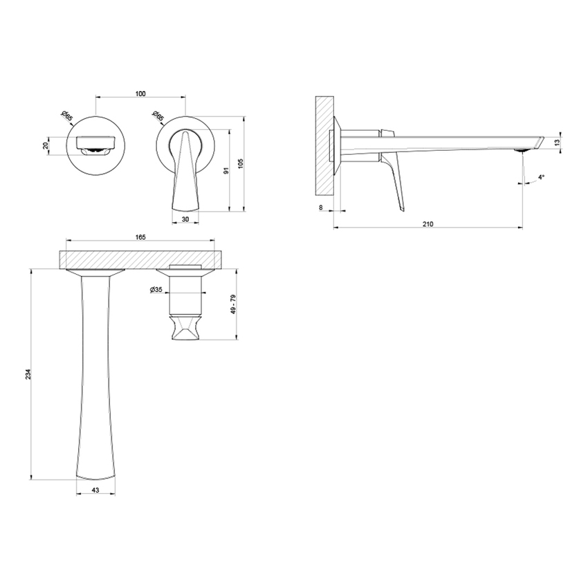 Immagine di Gessi VENTAGLIO miscelatore lavabo a parete, senza corpo incasso, finitura cromo 72088#031